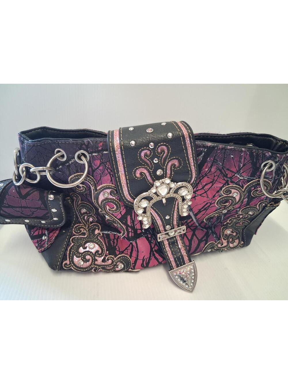Y2K Purple and Black Rhinestone Buckle Embellished Shoulder Bag
